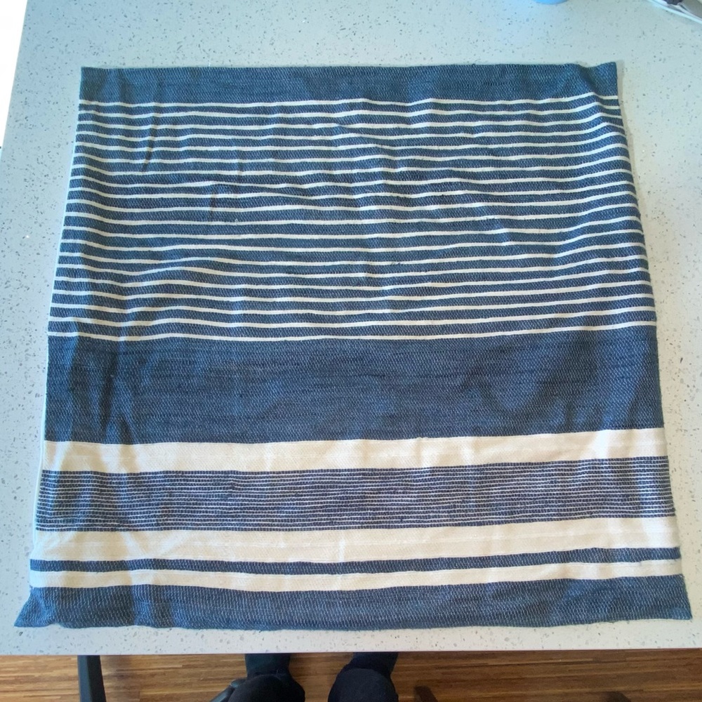 West Elm Blue and Cream Striped Throw Pillow